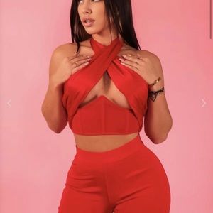 Cross cross top with bandage matching pants